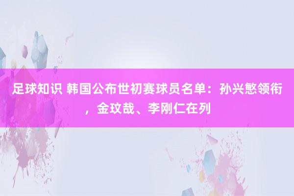 足球知识 韩国公布世初赛球员名单：孙兴慜领衔，金玟哉、李刚仁在列