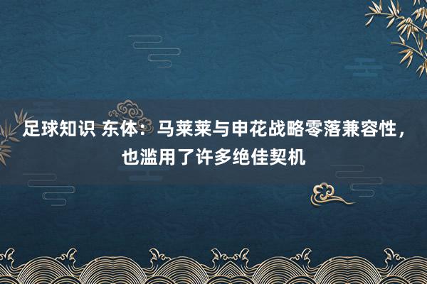 足球知识 东体：马莱莱与申花战略零落兼容性，也滥用了许多绝佳契机