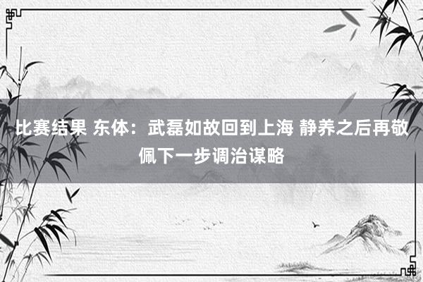 比赛结果 东体：武磊如故回到上海 静养之后再敬佩下一步调治谋略